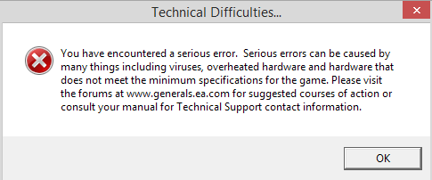 Command & Conquer Generals Zero Hour Crash Error